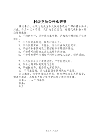 2024年村级党员公开承诺书