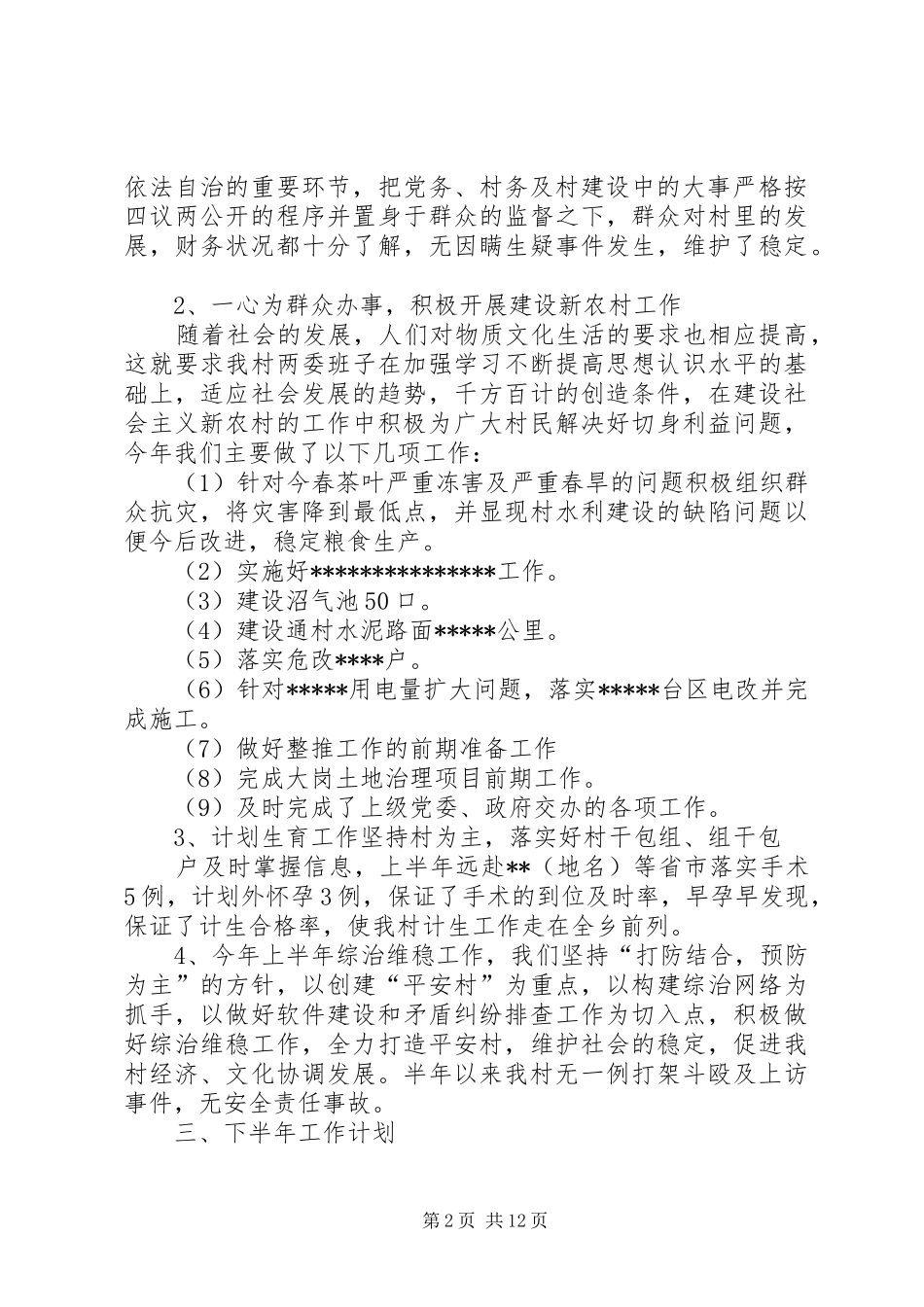 2024年村级上半年工作总结_第2页
