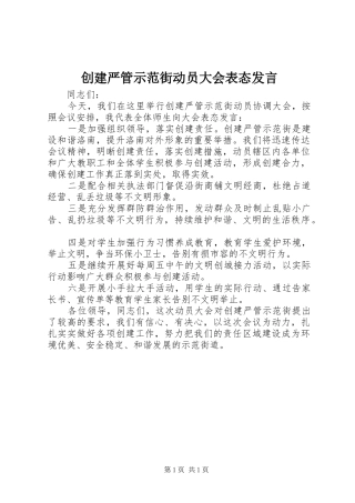 2024年创建严管示范街动员大会表态讲话
