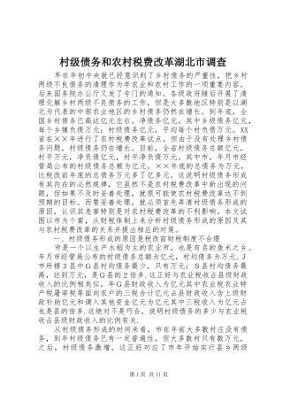 2024年村级债务和农村税费改革湖北市调查