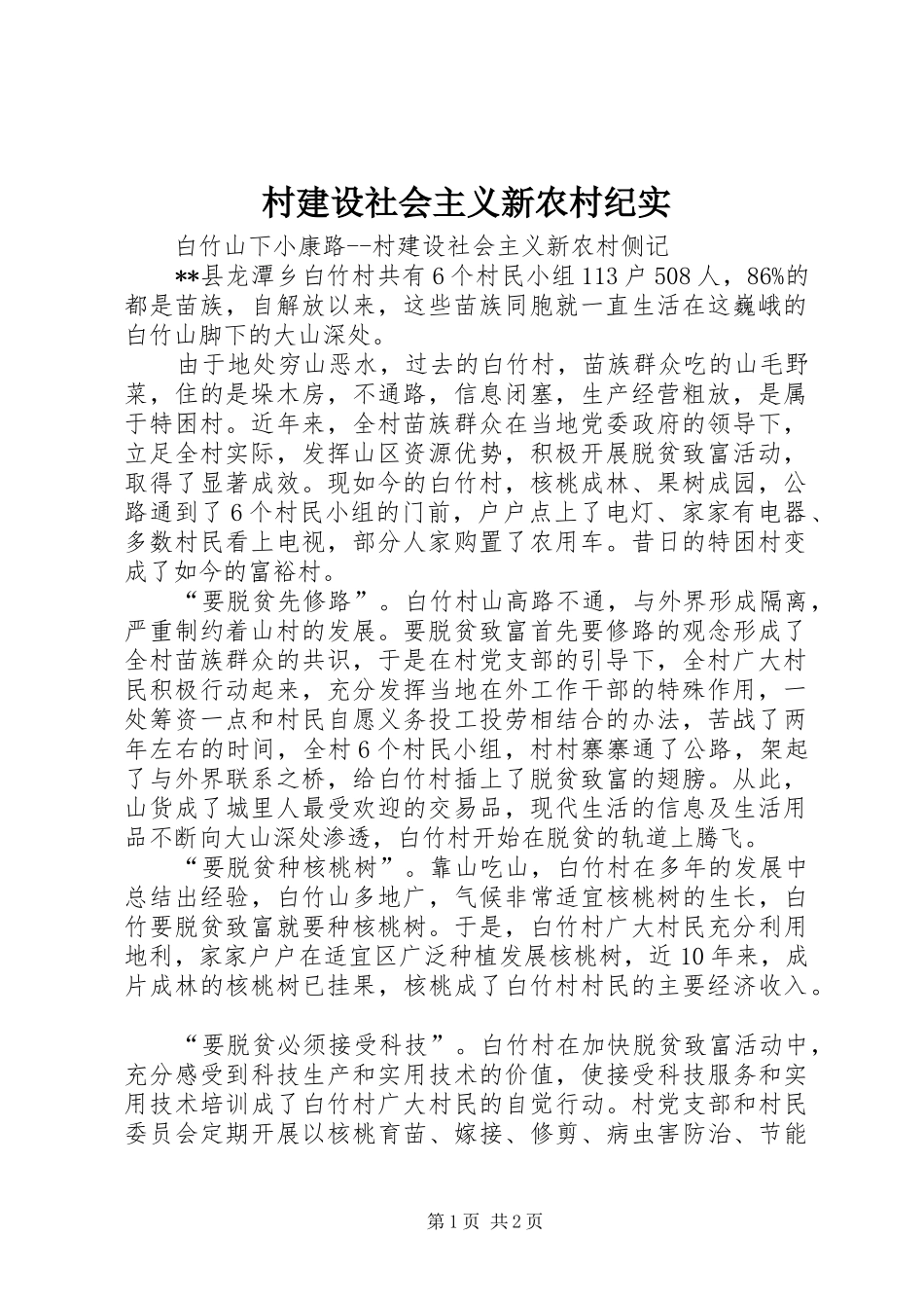 2024年村建设社会主义新农村纪实_第1页