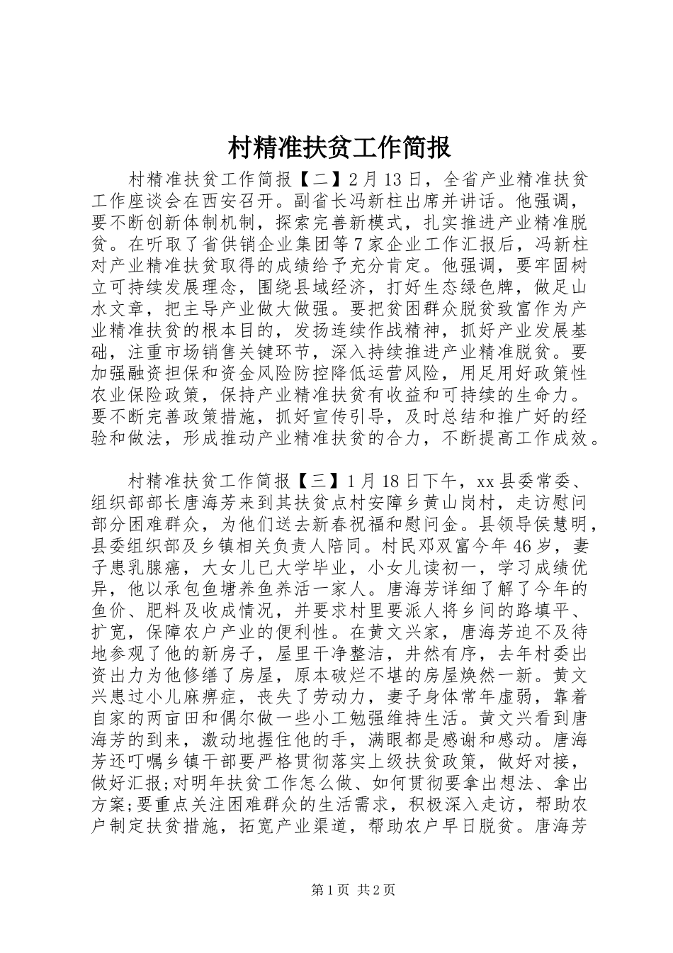 2024年村精准扶贫工作简报_第1页
