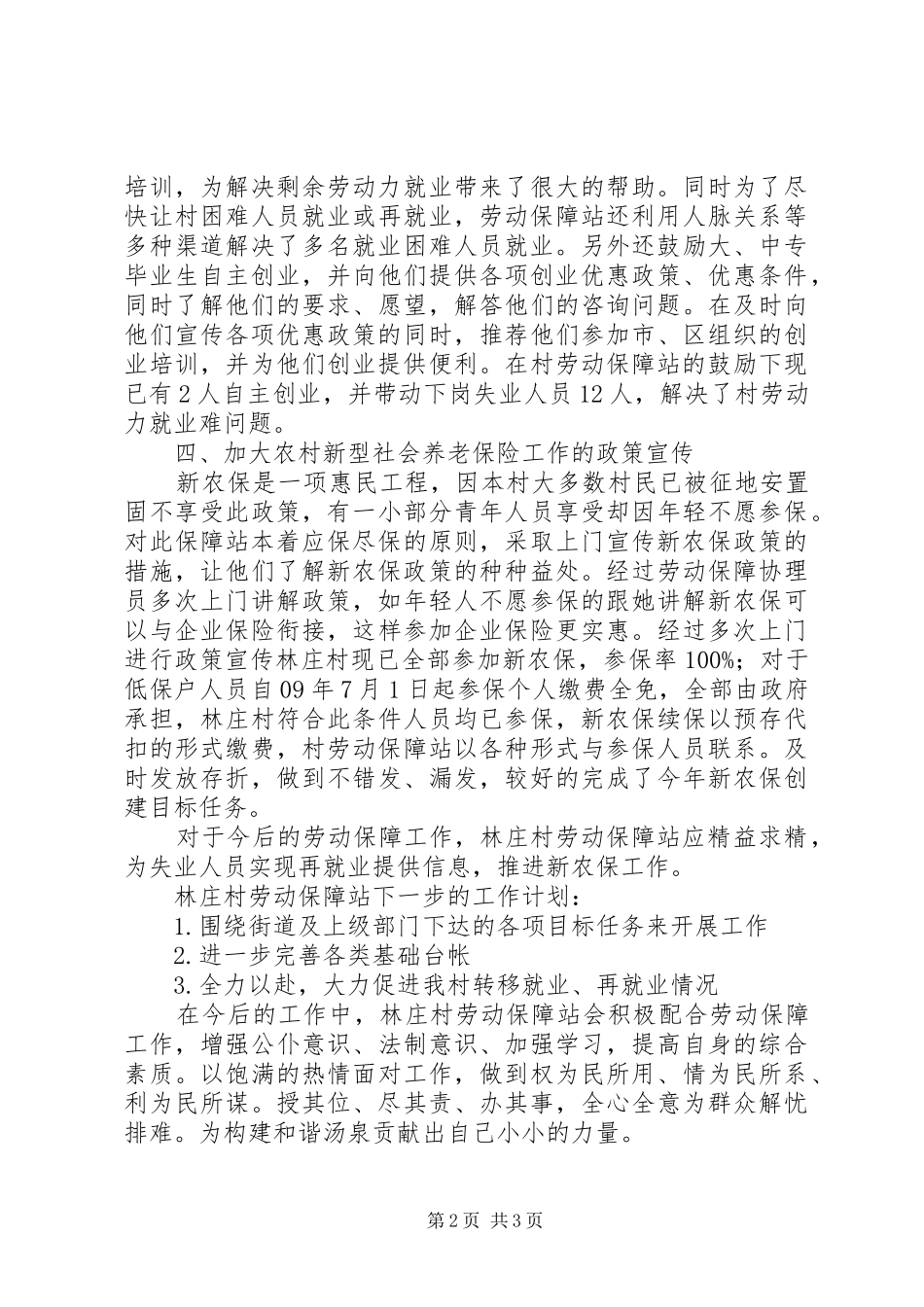 2024年村劳动保障工作总结范文_第2页