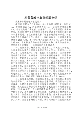 2024年村劳务输出典型经验介绍