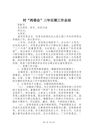 2024年村两委会三年任期工作总结