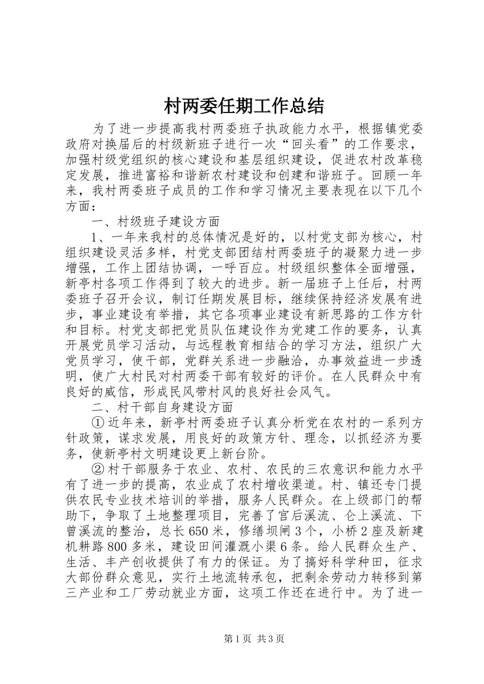 2024年村两委任期工作总结_第1页