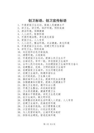 2024年创卫标语，创卫宣传标语