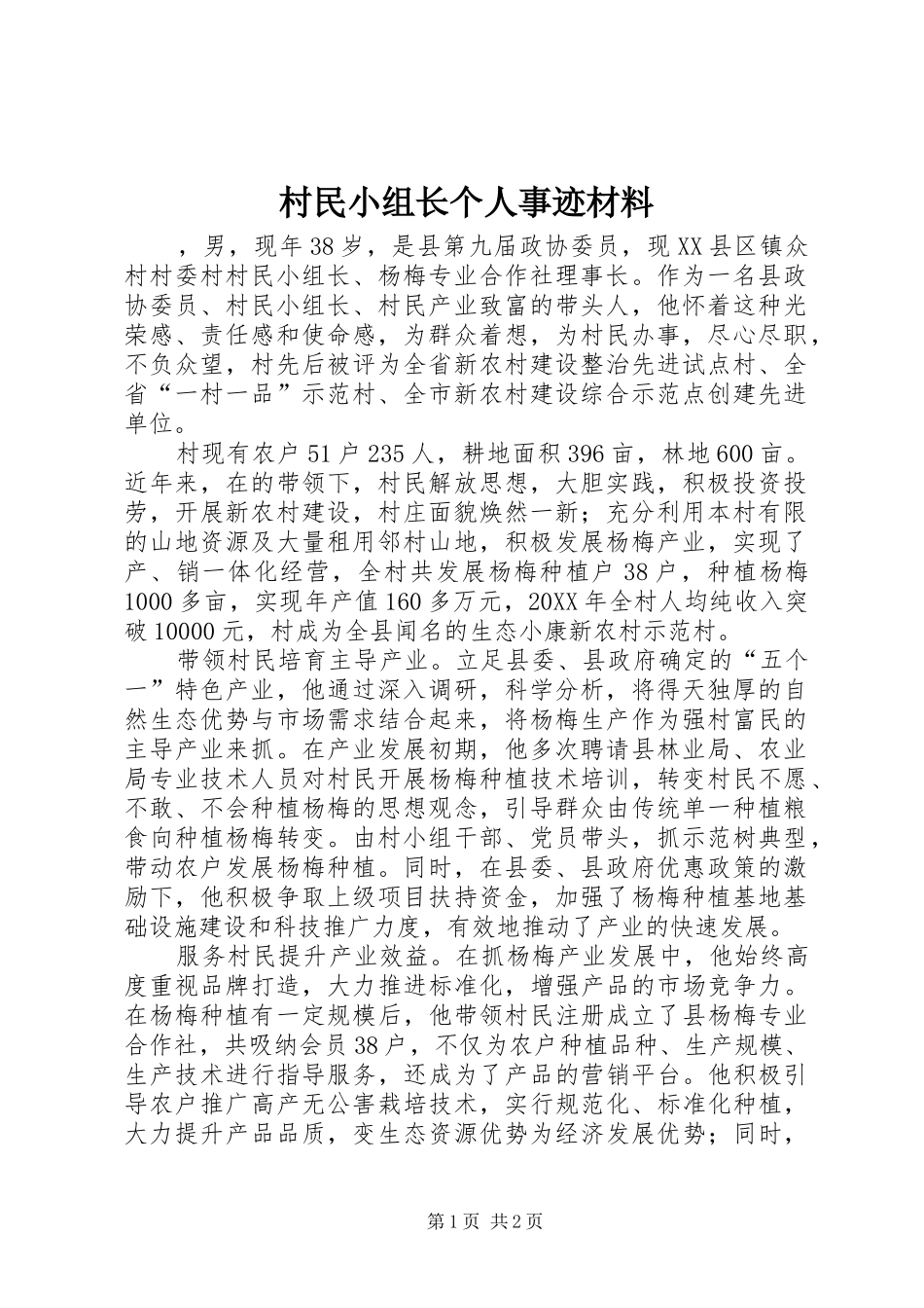 2024年村民小组长个人事迹材料_第1页