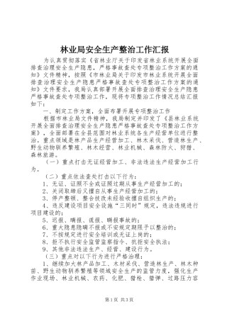 2024年林业局安全生产整治工作汇报