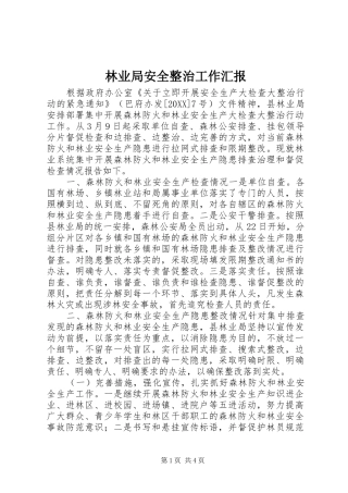 2024年林业局安全整治工作汇报