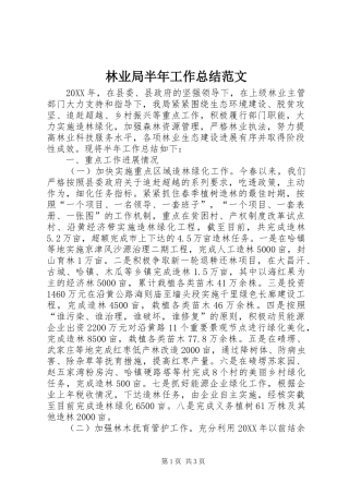 2024年林业局半年工作总结范文