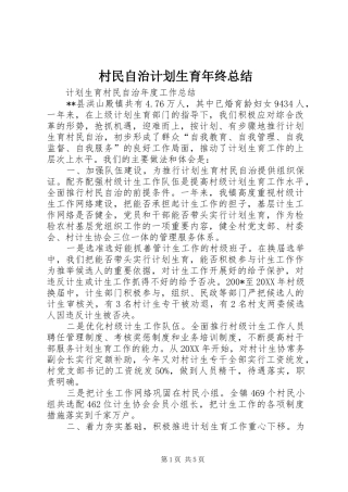 2024年村民自治计划生育年终总结