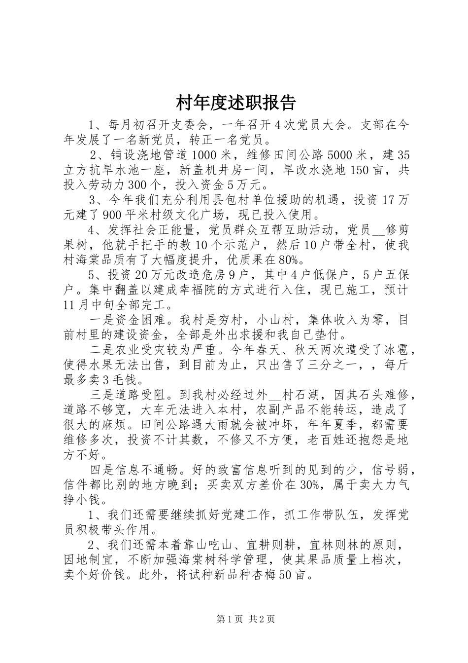 2024年村年度述职报告_第1页