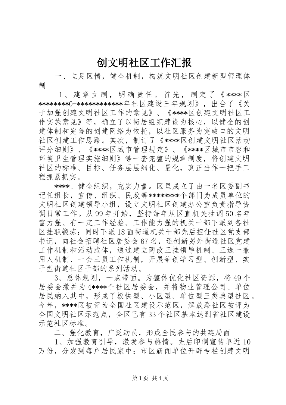 2024年创文明社区工作汇报_第1页