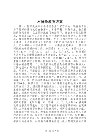 2024年村抢险救灾方案