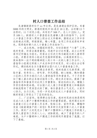 2024年村人口普查工作总结
