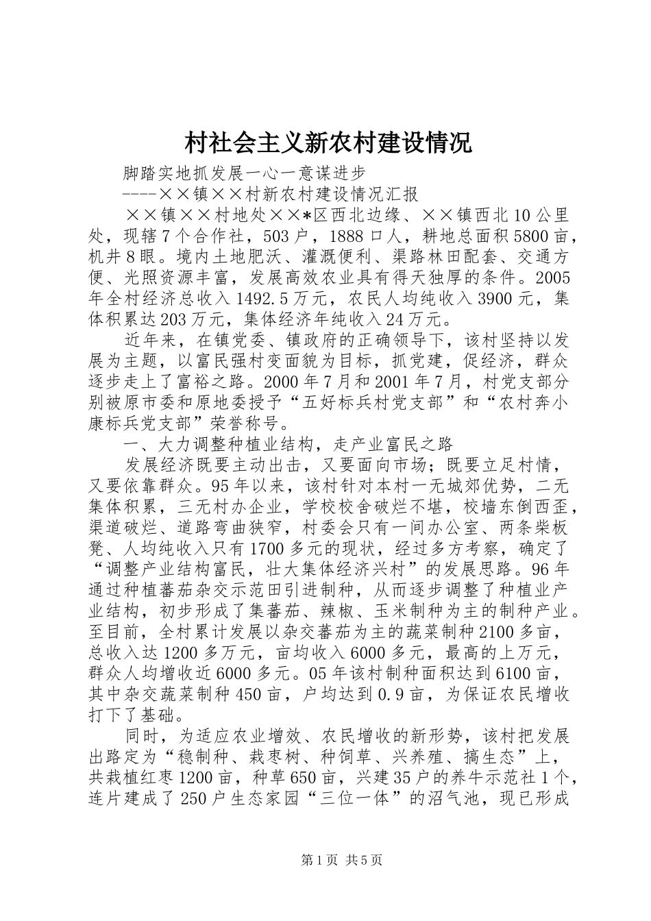 2024年村社会主义新农村建设情况_第1页
