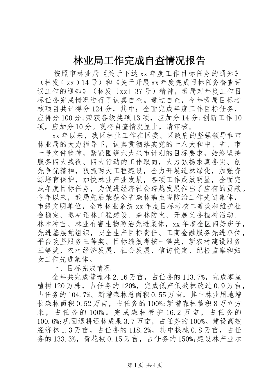 2024年林业局工作完成自查情况报告_第1页