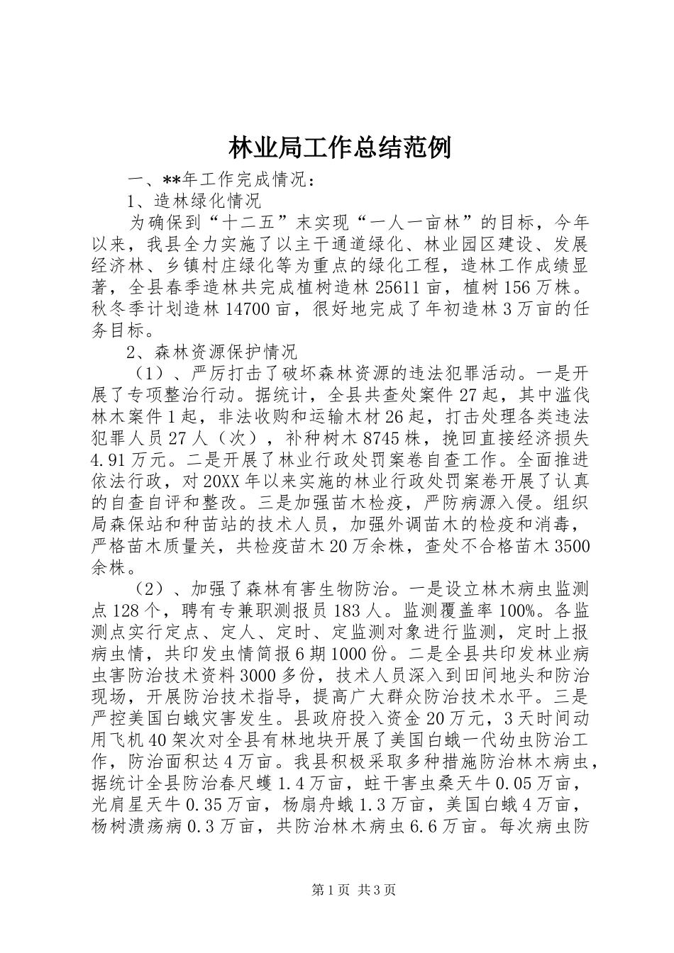 2024年林业局工作总结范例_第1页