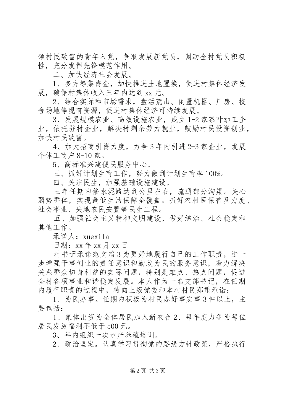 2024年村书记承诺范文_第2页