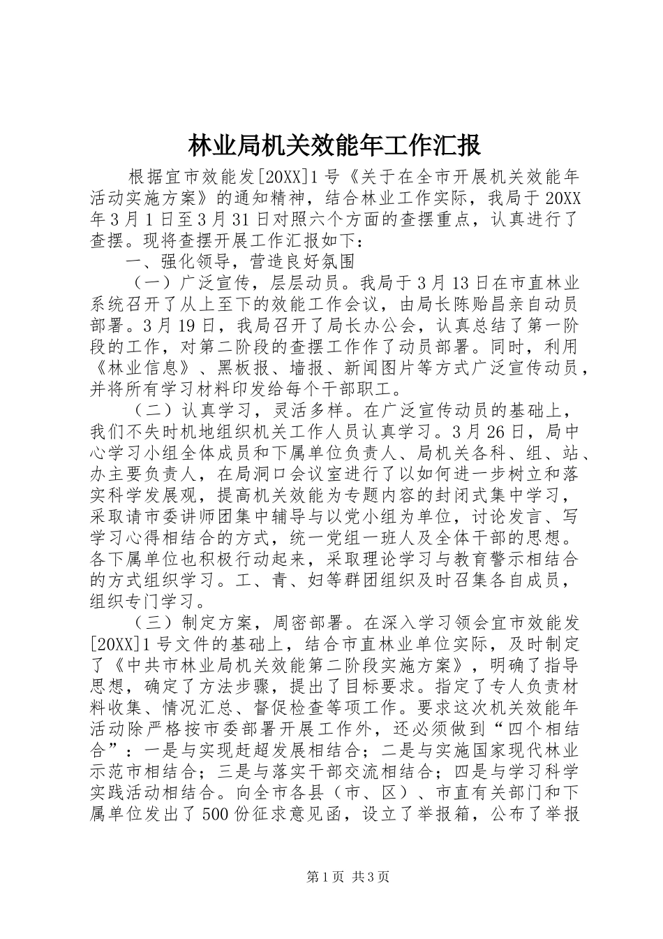 2024年林业局机关效能年工作汇报_第1页
