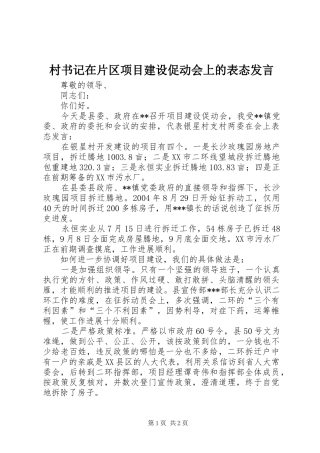2024年村书记在片区项目建设促动会上的表态讲话