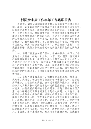 2024年村同步小康工作半年工作述职报告