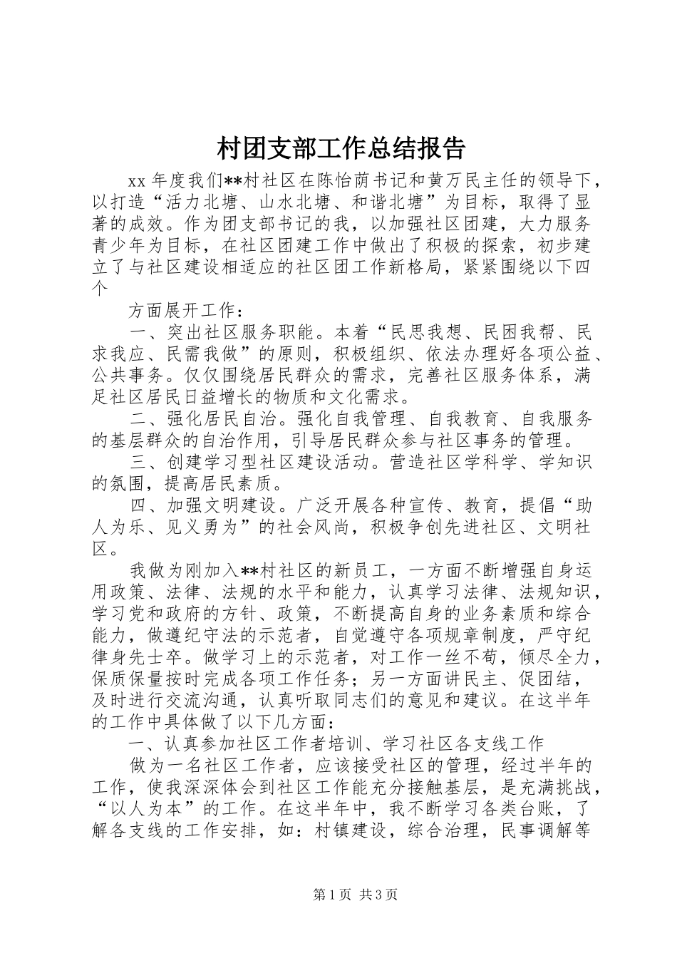 2024年村团支部工作总结报告_第1页