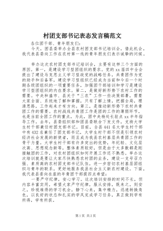 2024年村团支部书记表态讲话稿范文