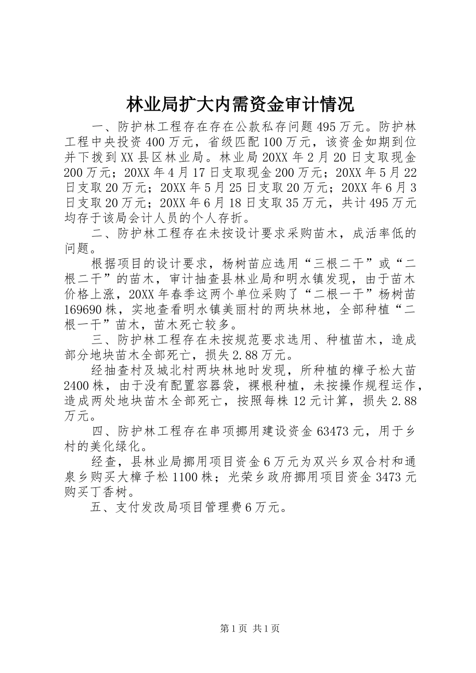 2024年林业局扩大内需资金审计情况_第1页
