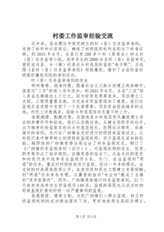 2024年村委工作监审经验交流