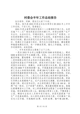 2024年村委会半年工作总结报告