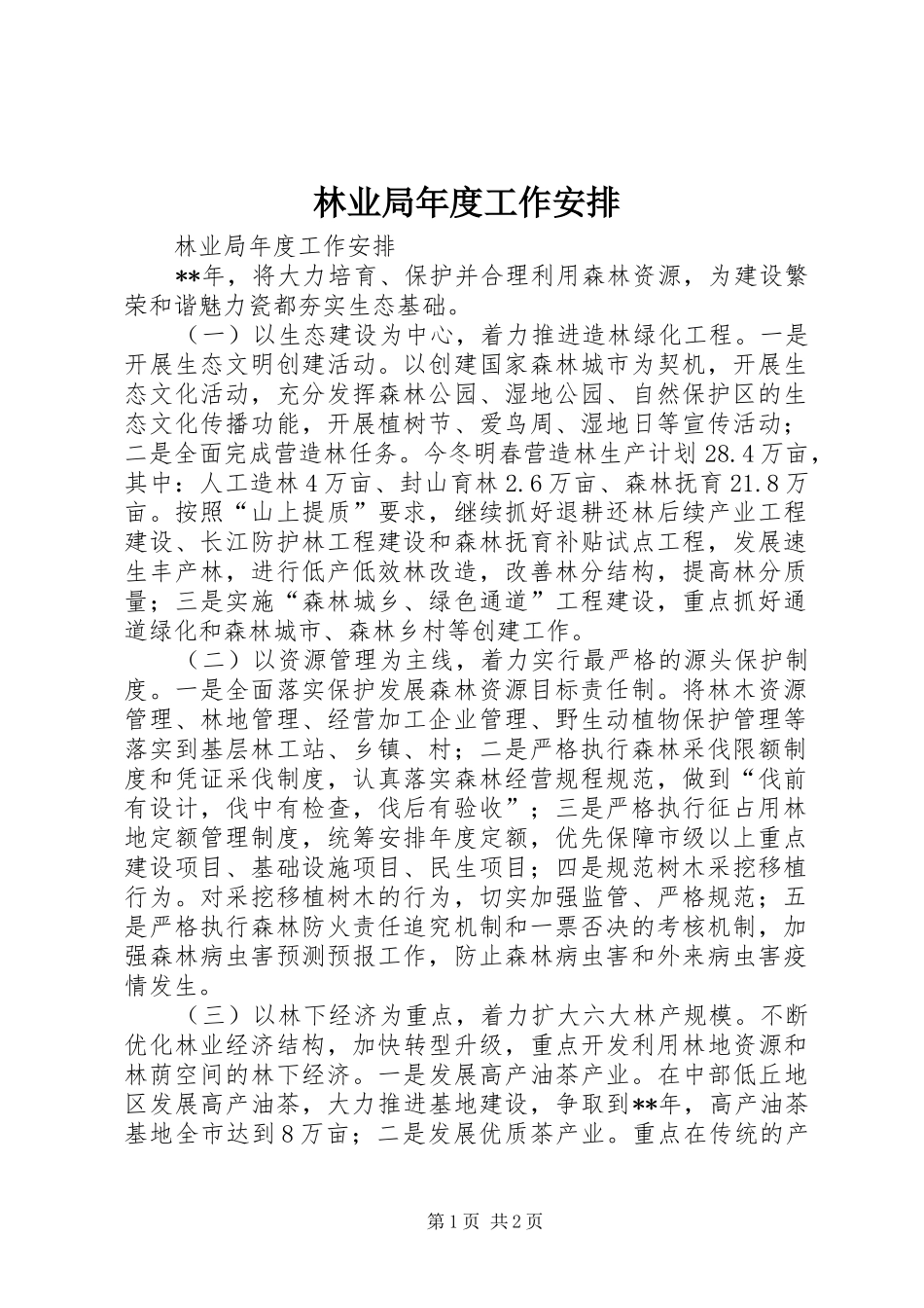 2024年林业局年度工作安排_第1页