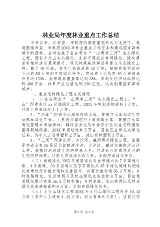 2024年林业局年度林业重点工作总结