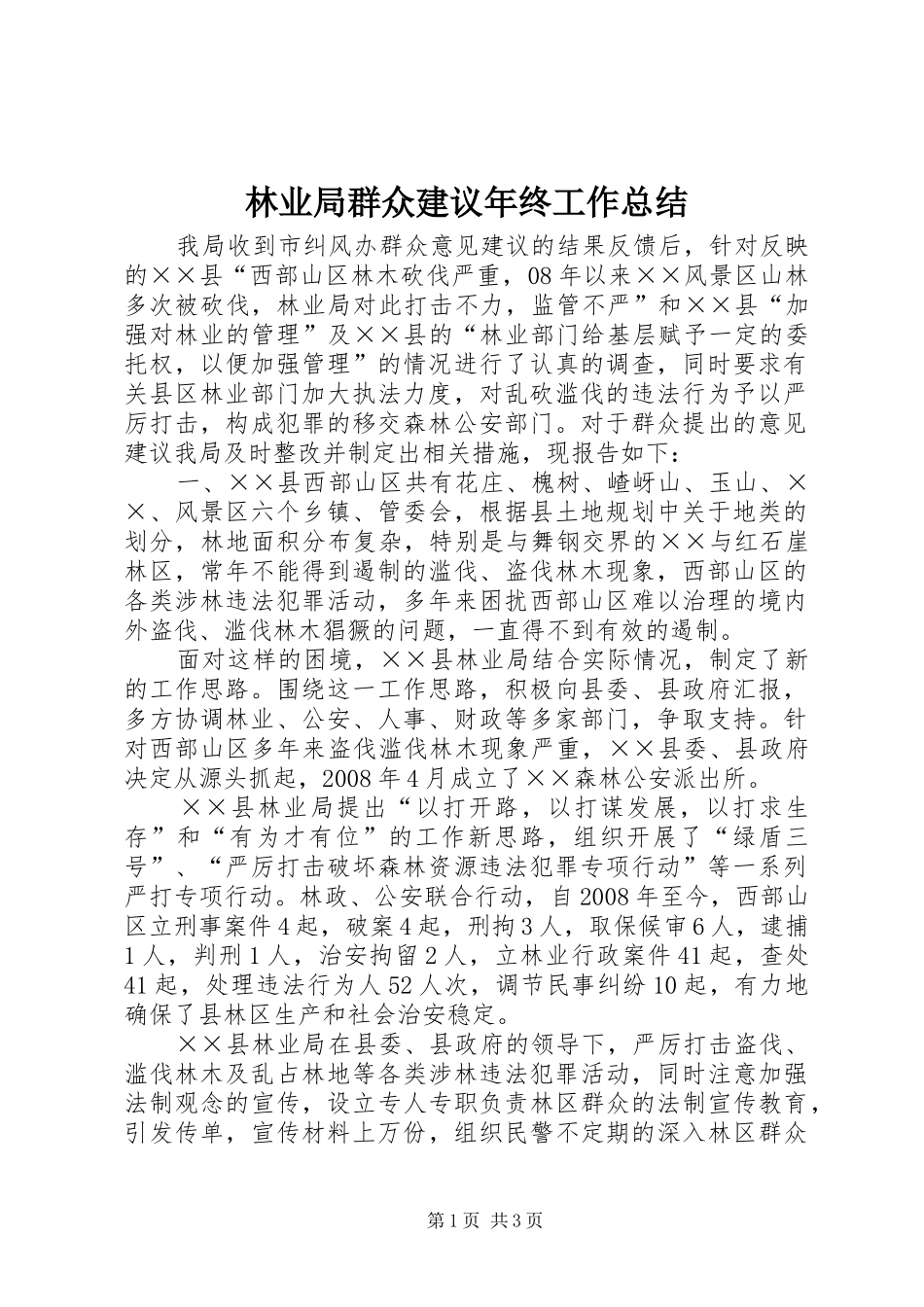 2024年林业局群众建议年终工作总结_第1页