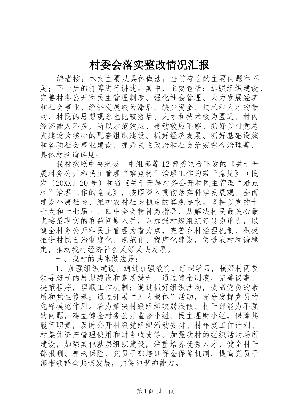 2024年村委会落实整改情况汇报_第1页