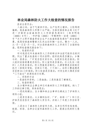 2024年林业局森林防火工作大检查的情况报告