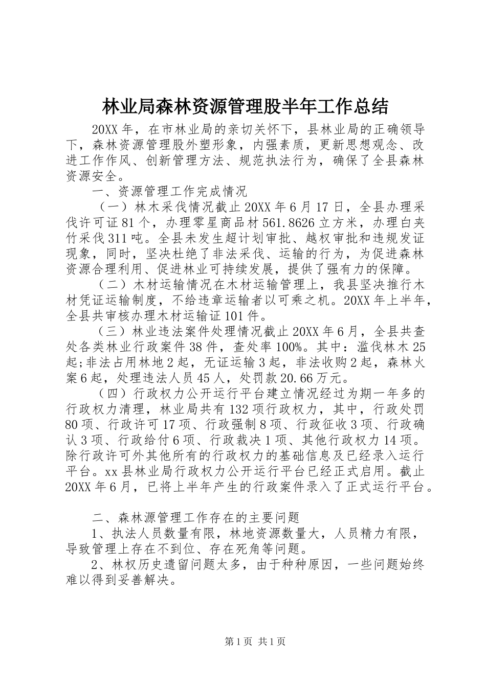 2024年林业局森林资源管理股半年工作总结_第1页