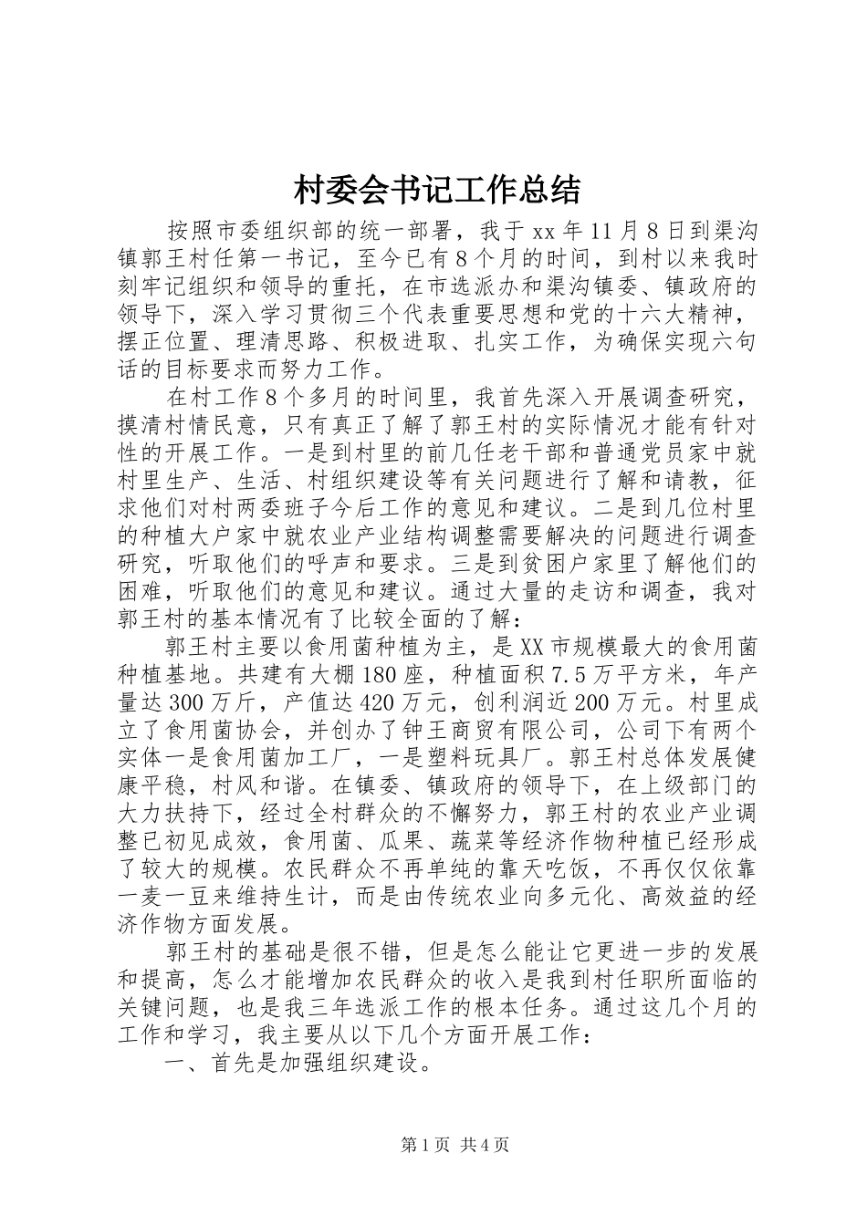 2024年村委会书记工作总结_第1页