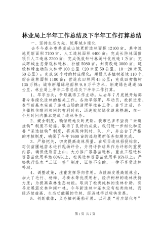 2024年林业局上半年工作总结及下半年工作打算总结