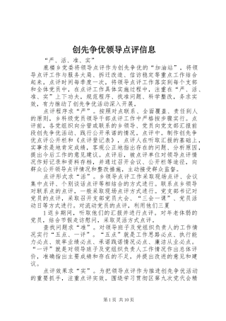 2024年创先争优领导点评信息