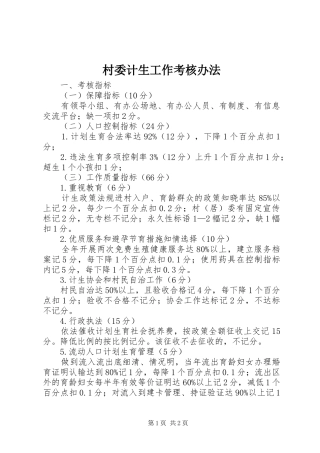 2024年村委计生工作考核办法