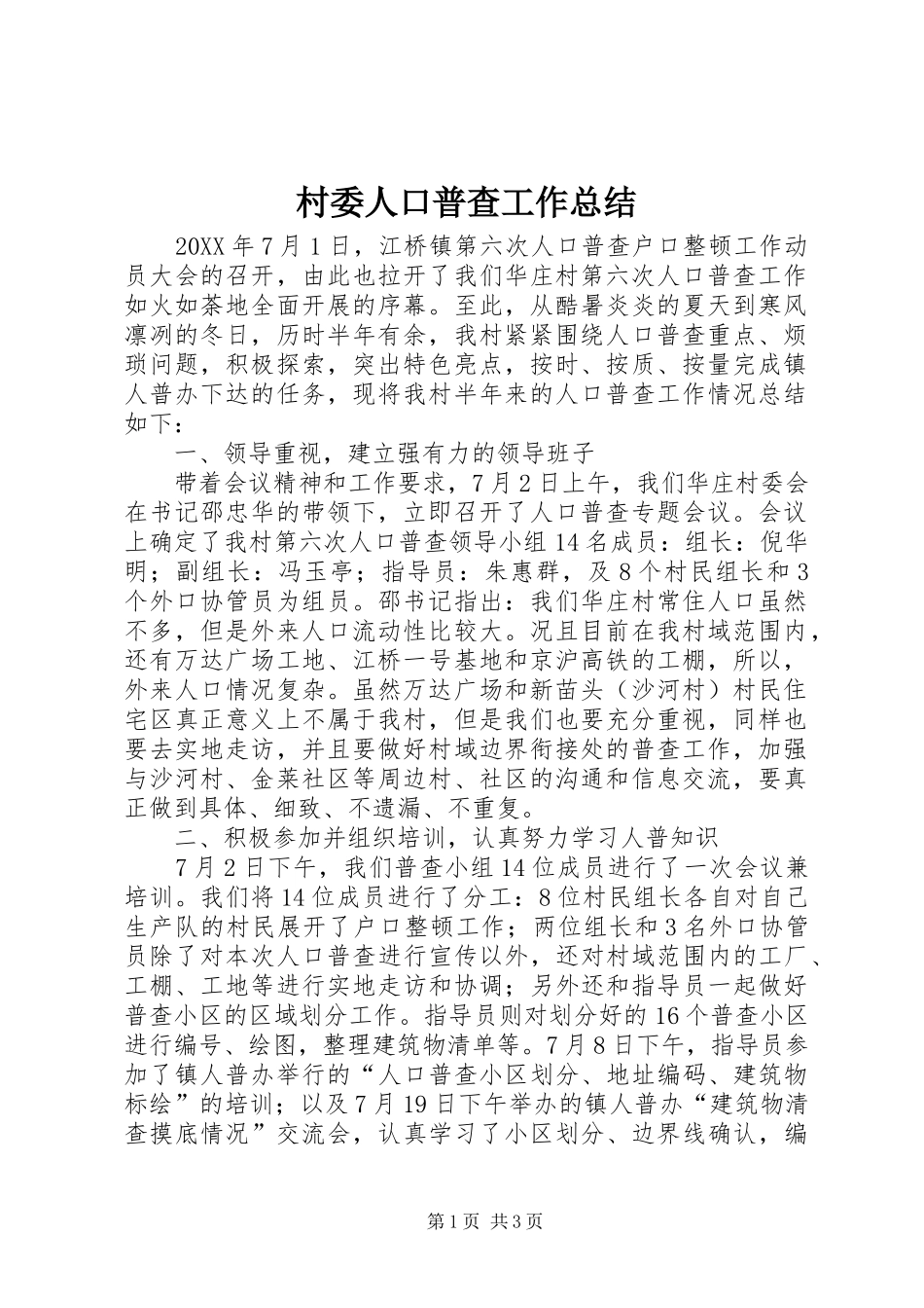2024年村委人口普查工作总结_第1页