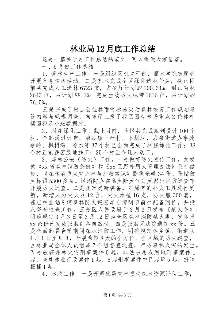 2024年林业局月底工作总结_第1页