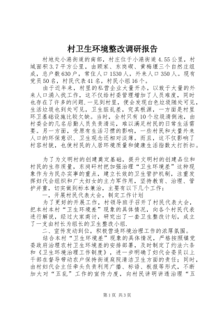 2024年村卫生环境整改调研报告