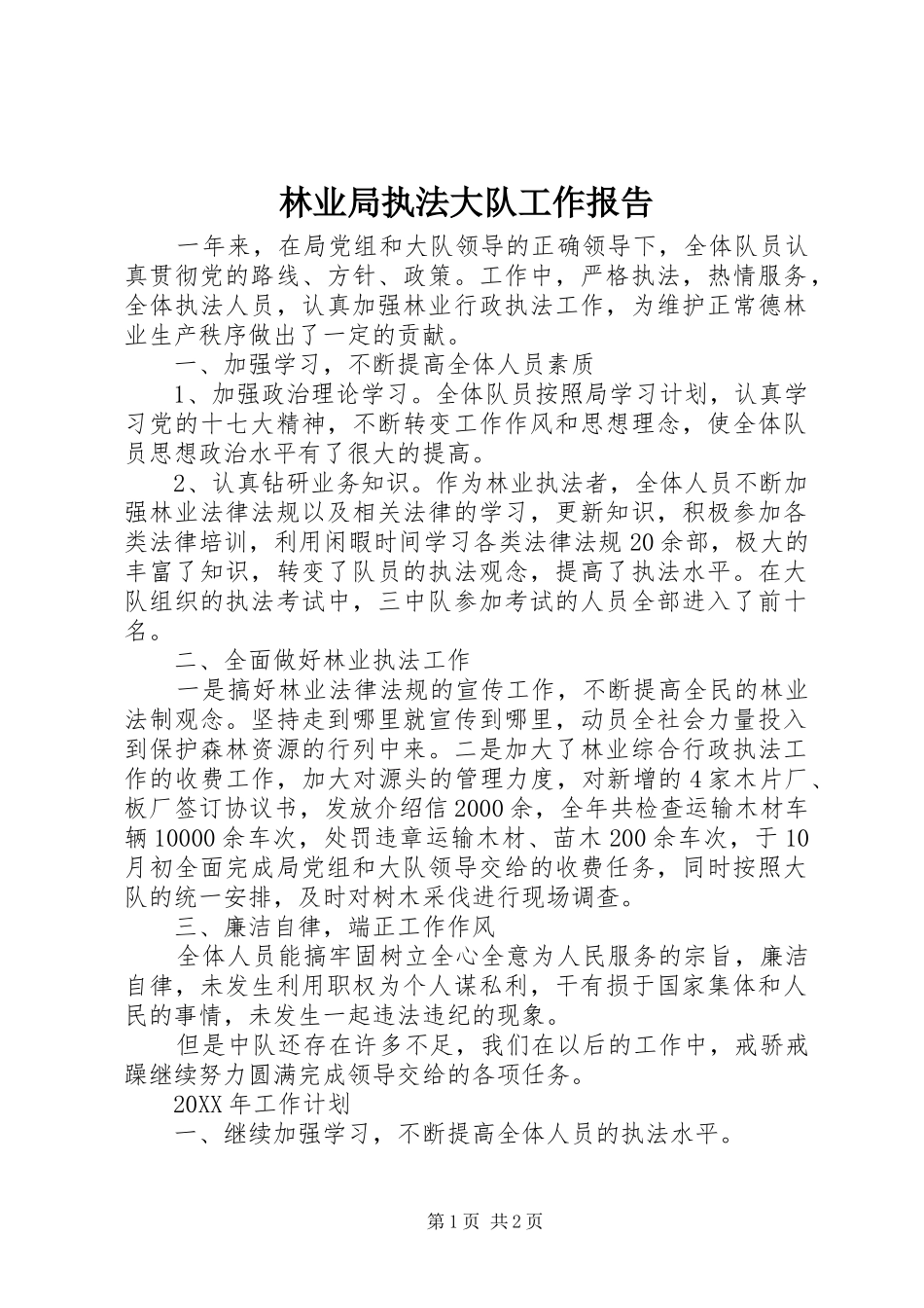 2024年林业局执法大队工作报告_第1页