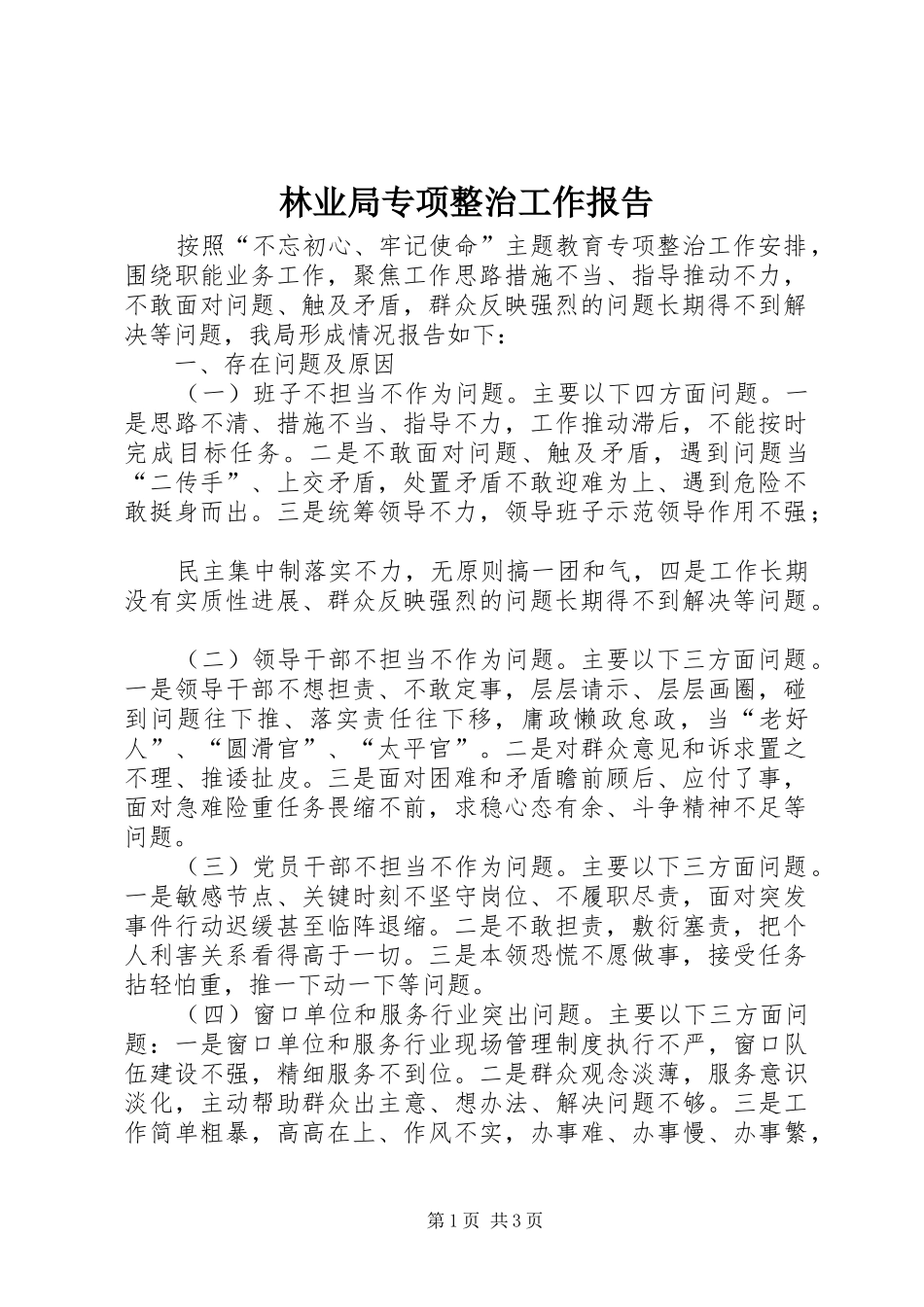 2024年林业局专项整治工作报告_第1页