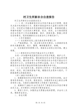 2024年村卫生所新农合自查报告