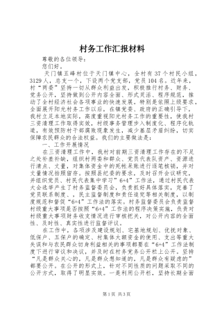 2024年村务工作汇报材料