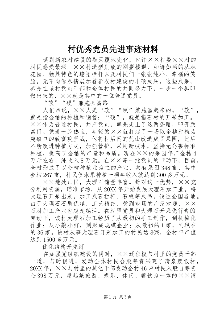 2024年村优秀党员先进事迹材料_第1页